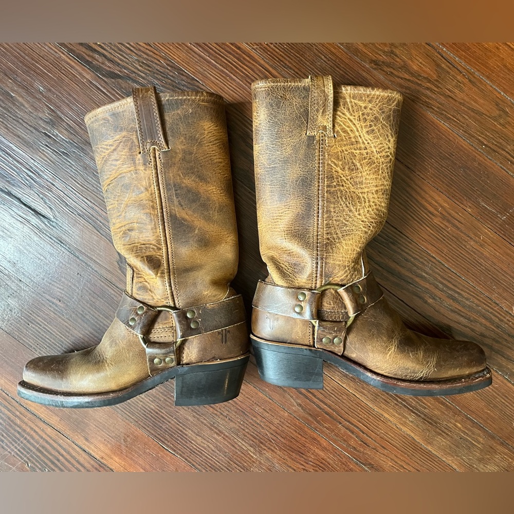 Frye brown leather harness boots distressed size 6.5